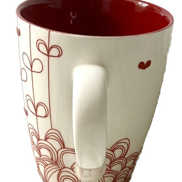 Starbucks 2009 White & Red Heart Pattern Coffee Mug Made With New Bone China - Picture 1 of 10